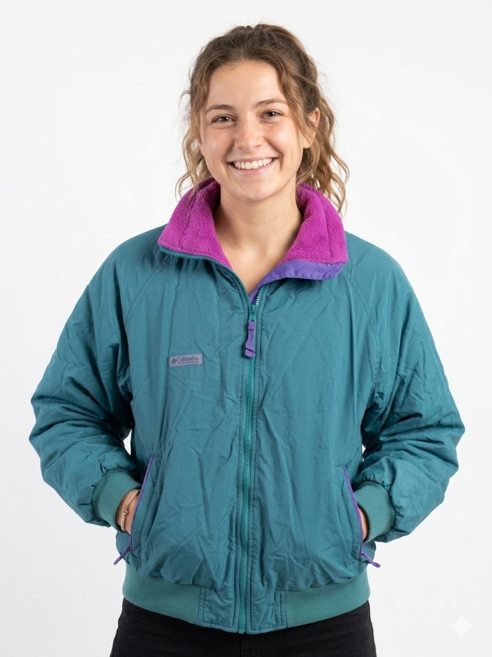 Vintage Columbia Bugaboo Jacket Womens Size XL Teal Purple Ski Snow Coat 90s